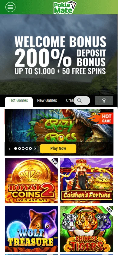 Pokie Mate Casino mobile home page